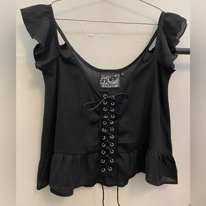 Killstar Ruffle Bordeaux Lace Up Blouse S LNC